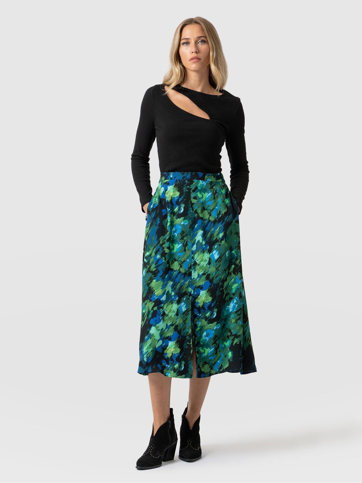 Marina Midi Skirt Green Satellite - Women's Skirts | Saint + Sofia® USA